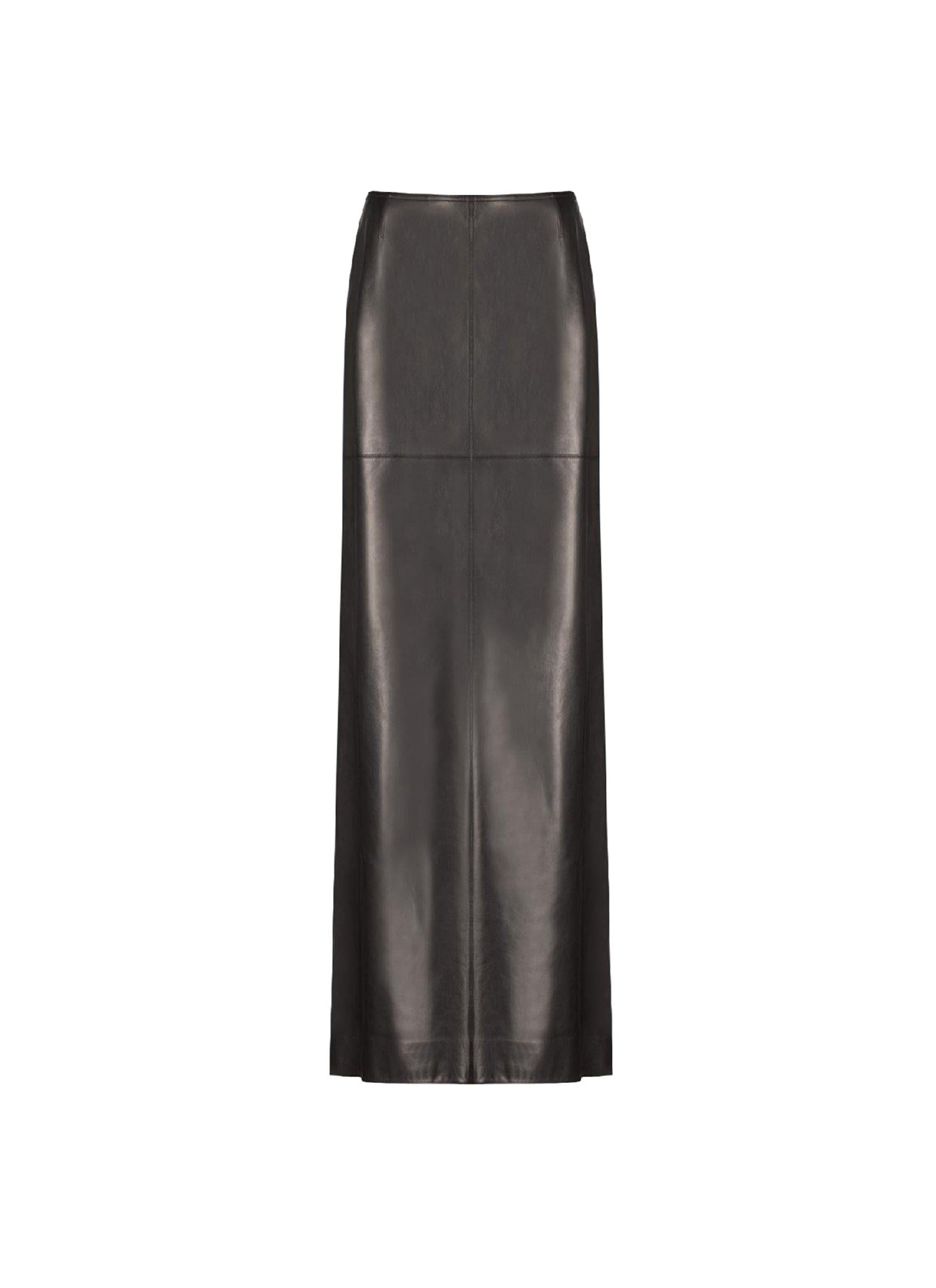 Long straight plunging skirt in leather - Black intense