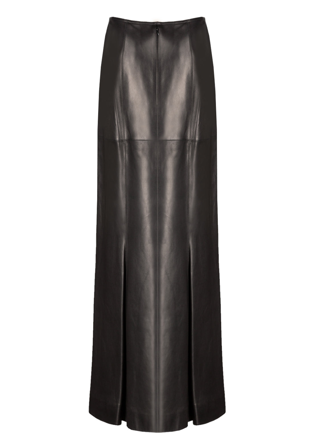 Long straight plunging skirt in leather - Black intense