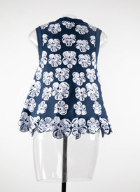 Sleeveless zip top with scalloped hem - Blue & White