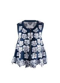 Sleeveless zip top with scalloped hem - Blue & White
