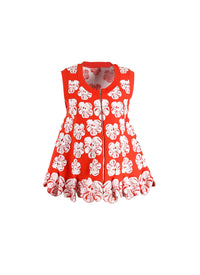 Top sans manches zippé fleurie - Orange & Blanc