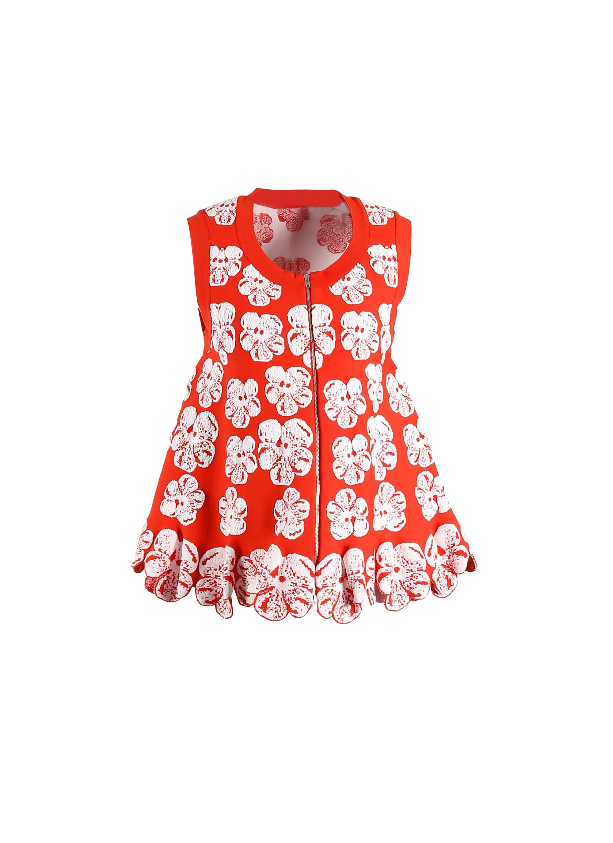 Top sans manches zippé fleurie - Orange & Blanc
