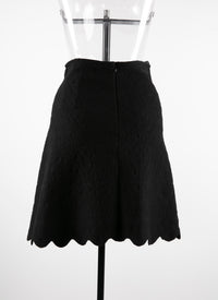 Embroidered wool short skirt with rounded hem - Black intense
