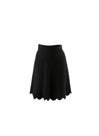 Embroidered wool short skirt with rounded hem - Black intense