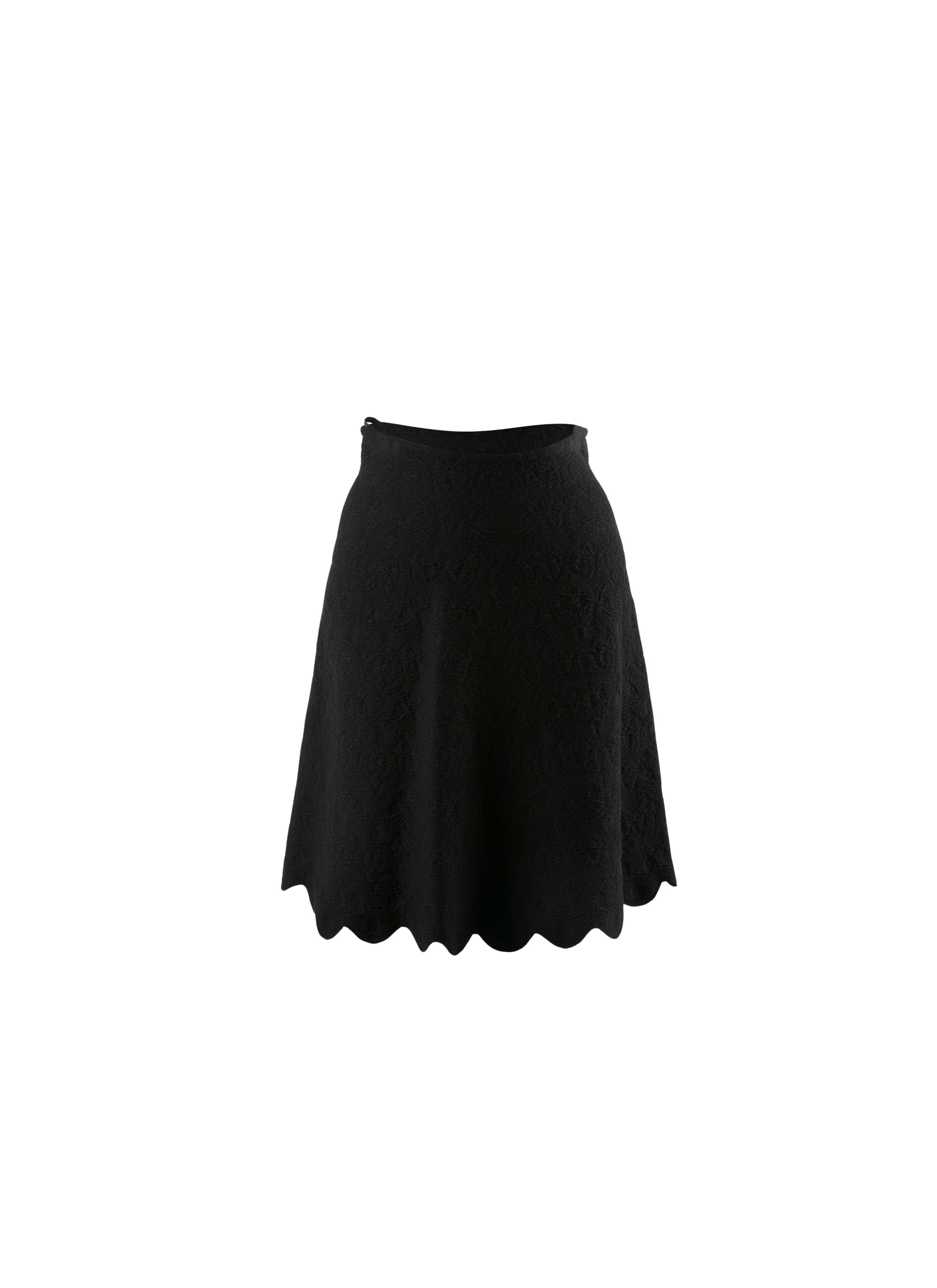 Embroidered wool short skirt with rounded hem - Black intense