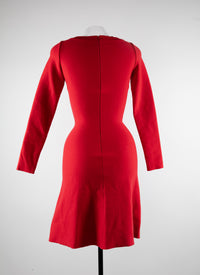 Long-sleeved short dress in wool - Scarlet