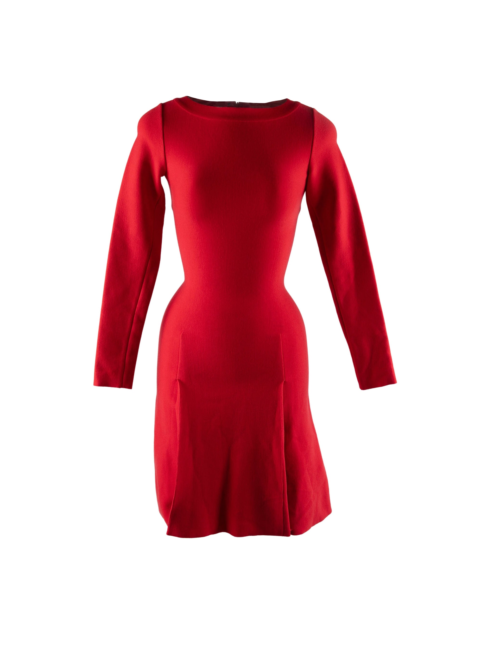 Long-sleeved short dress in wool - Scarlet