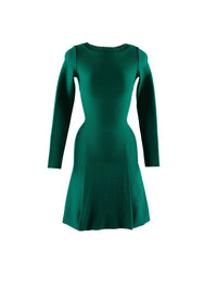 Long-sleeved short dress in wool - Green