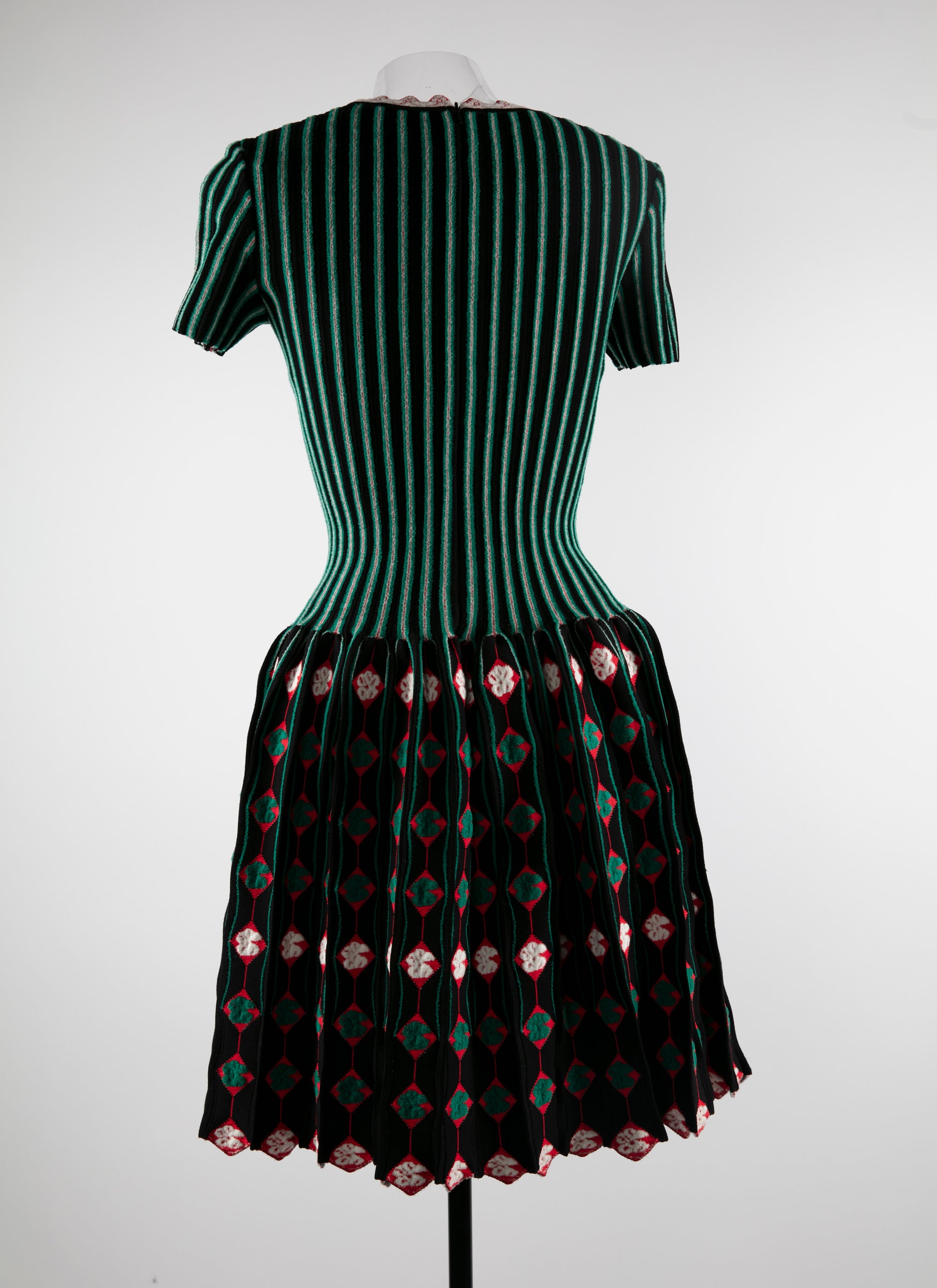 Short striped and patterned flared dress short sleeves - Multicolour