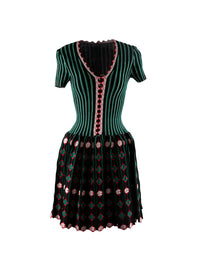 Short striped and patterned flared dress short sleeves - Multicolour