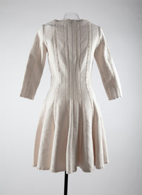 3/4-sleeve short dress in wool - White iridescent