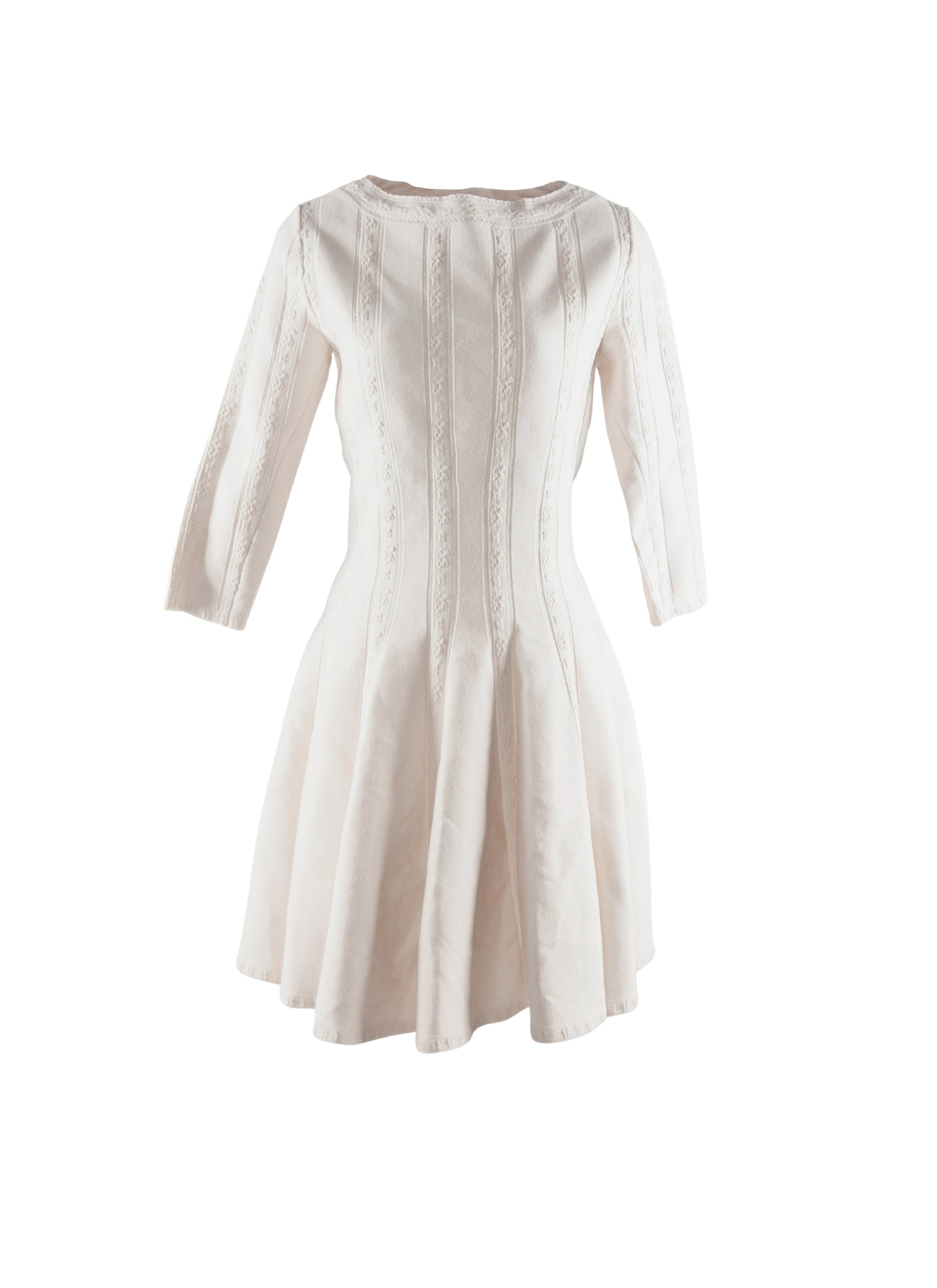 3/4-sleeve short dress in wool - White iridescent