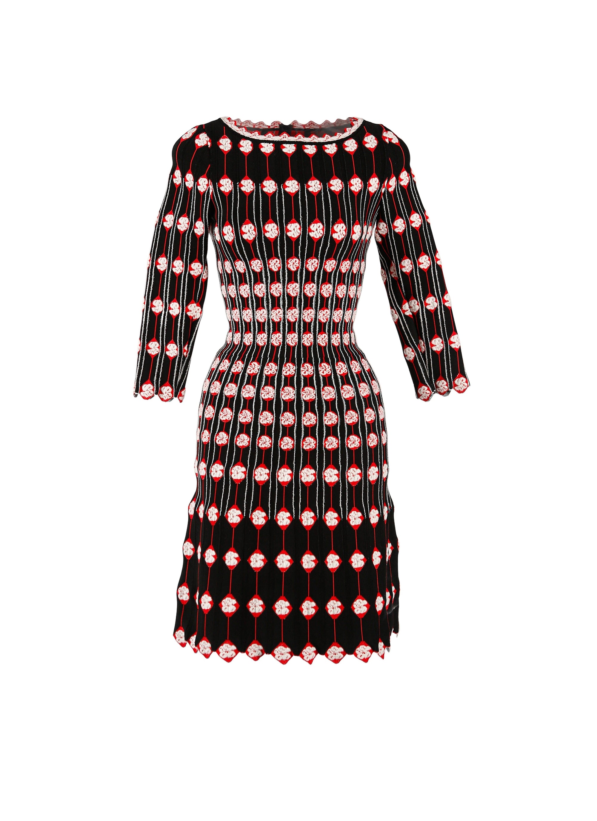 3/4 sleeve short dress in knitted porcelain - Multicolour Vanilla