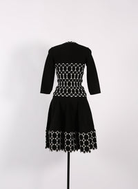 Azulejos knitted 3/4 sleeve straight dress - Black & White