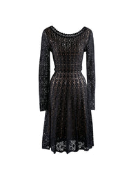 Long-sleeved lace dress with scalloped collar - Night Metal