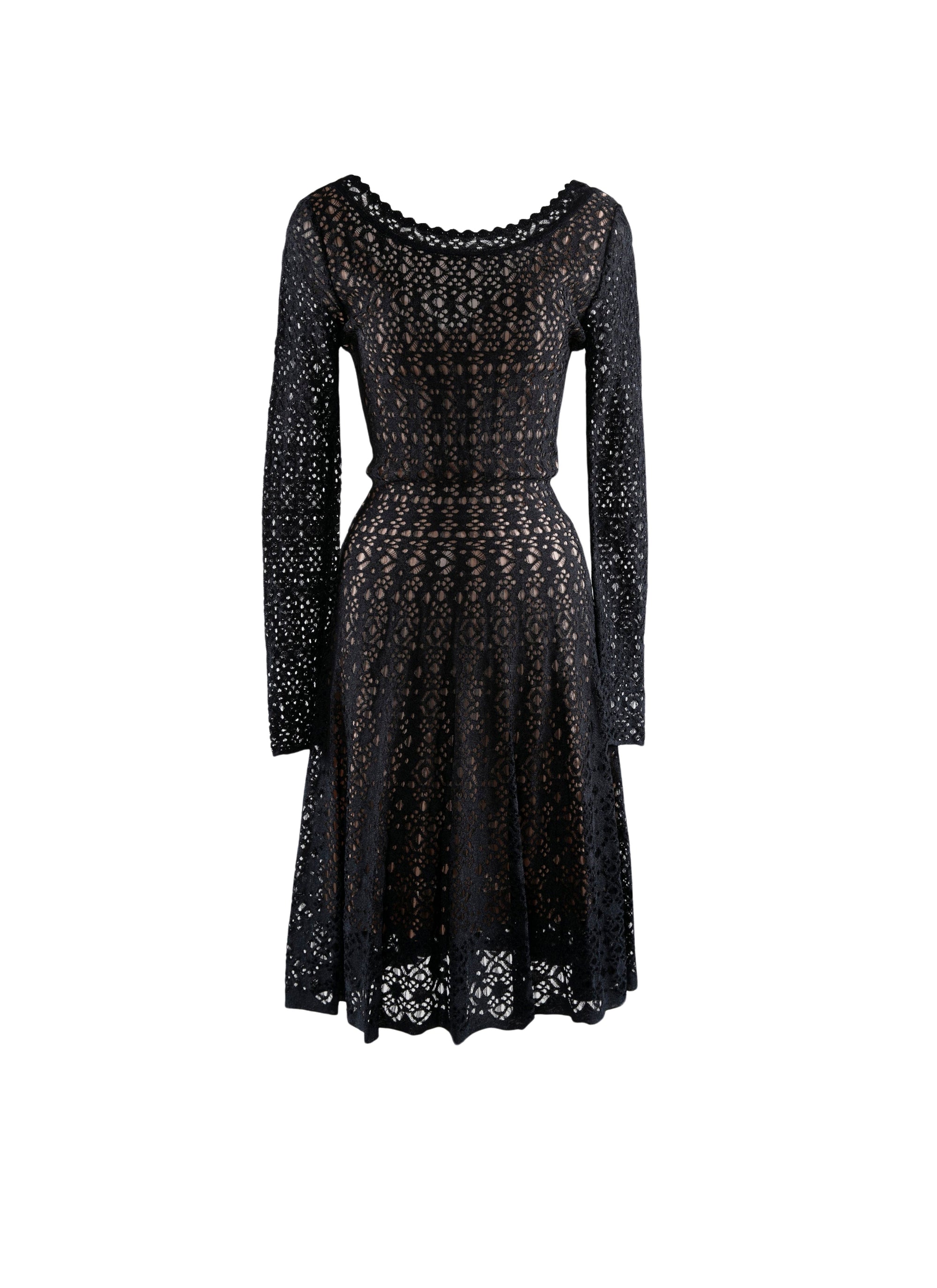 Long-sleeved lace dress with scalloped collar - Night Metal