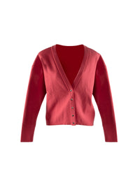Long sleeve buttoned cardigan in wool - Dark Pink