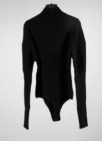 Long sleeve sculpting bodysuit in wool - Black intense