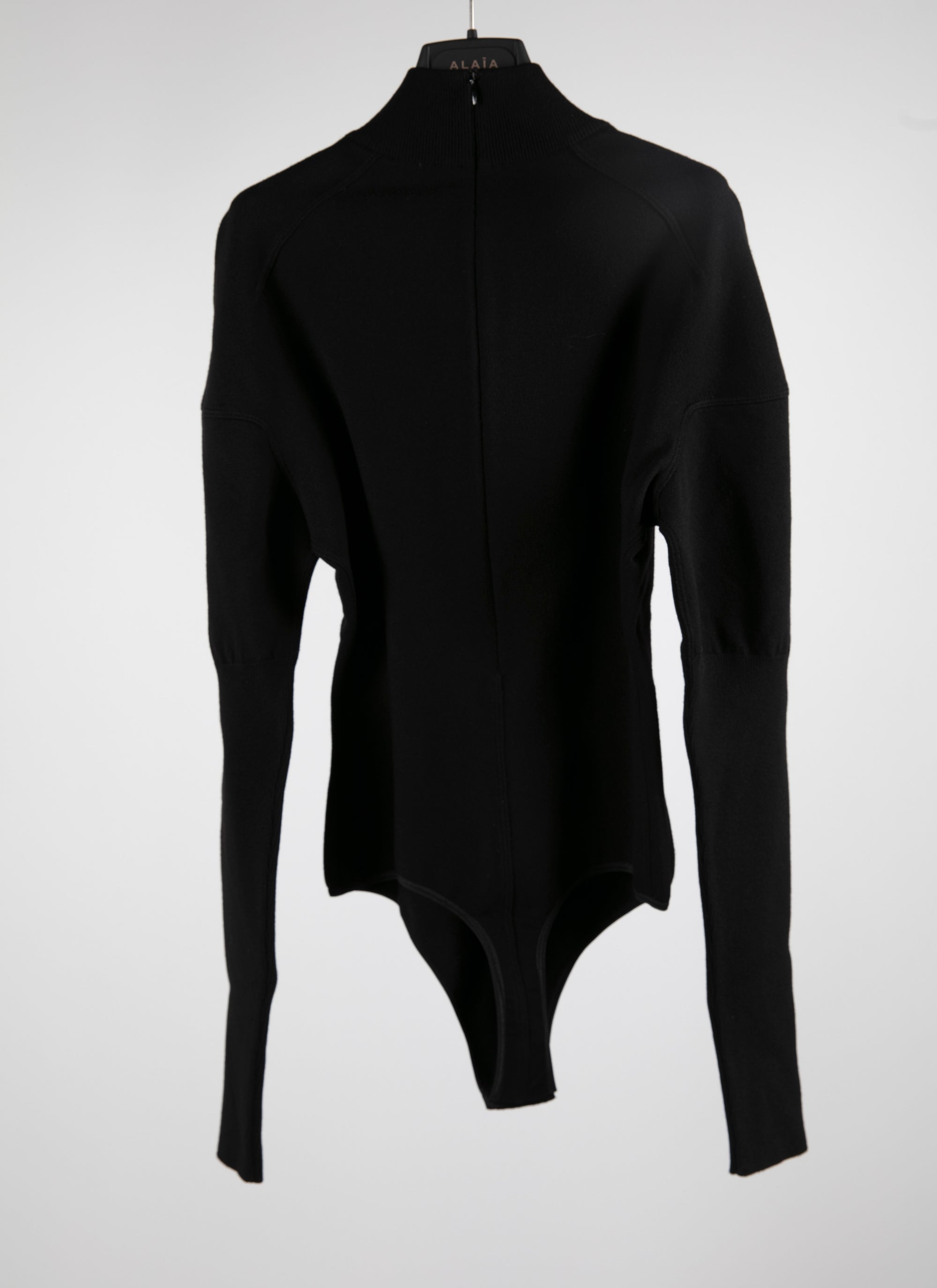 Long sleeve sculpting bodysuit in wool - Black intense