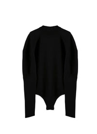 Long sleeve sculpting bodysuit in wool - Black intense
