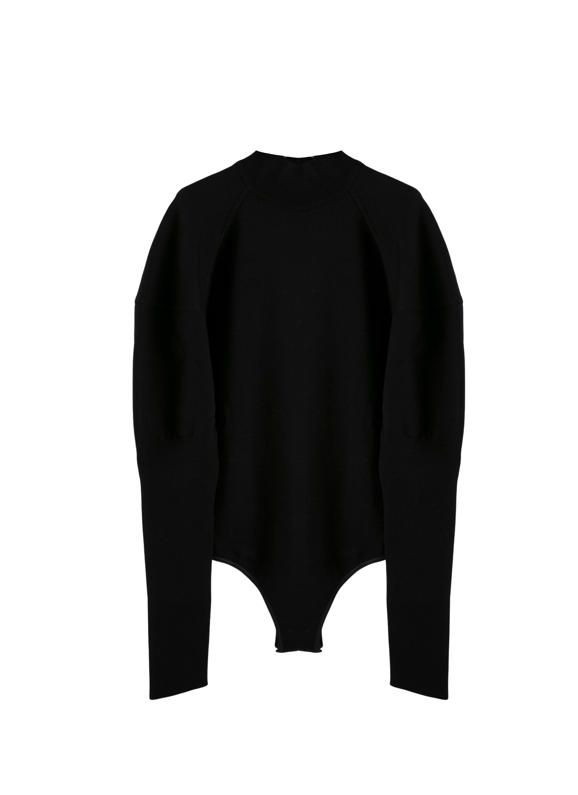Long sleeve sculpting bodysuit in wool - Black intense