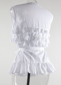 Tied sleeveless basque shirt with small ruffles - Optic White