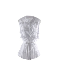 Tied sleeveless basque shirt with small ruffles - Optic White