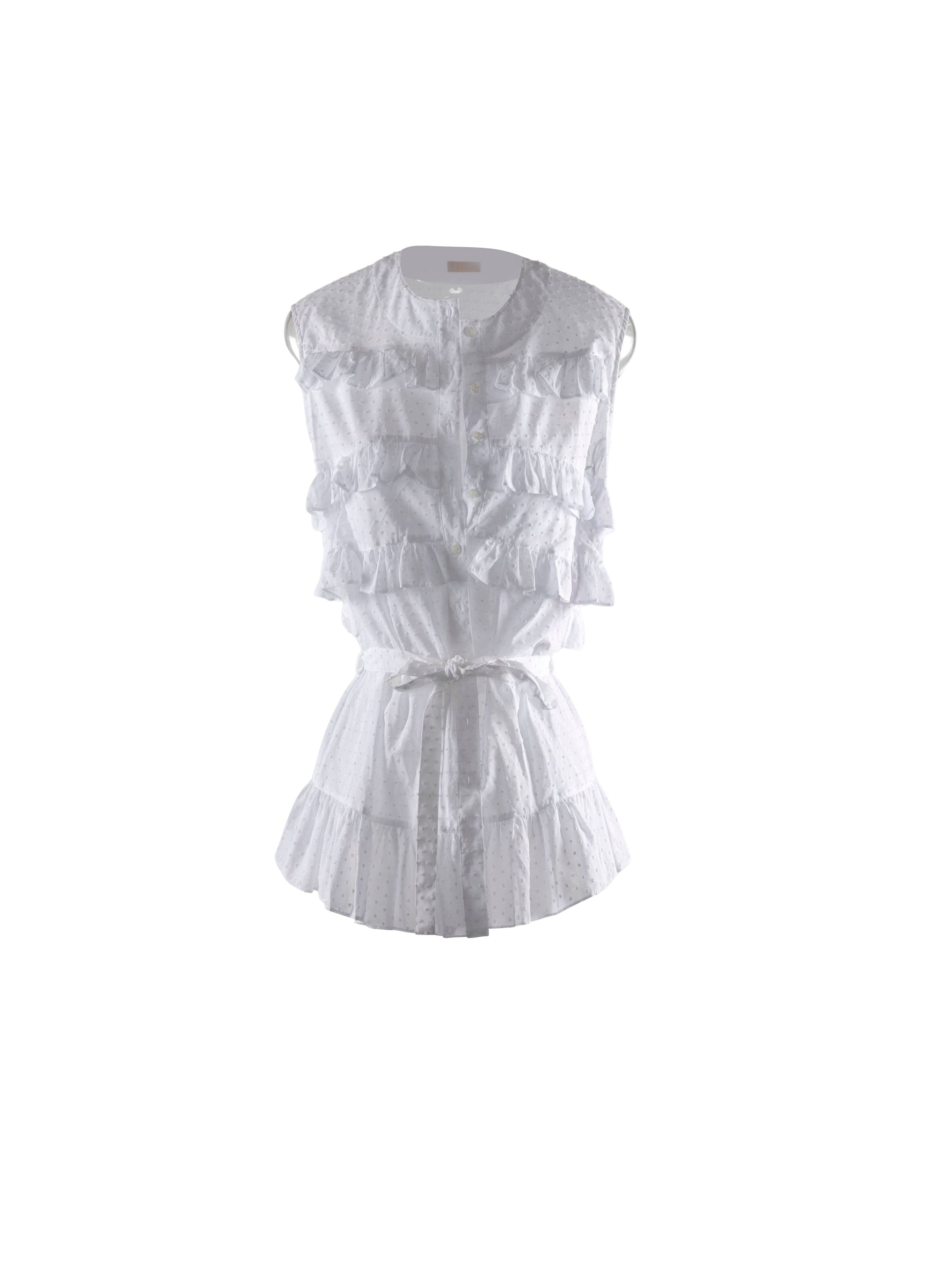 Tied sleeveless basque shirt with small ruffles - Optic White