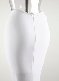 Long fitted skirt with openwork hem - Optic White
