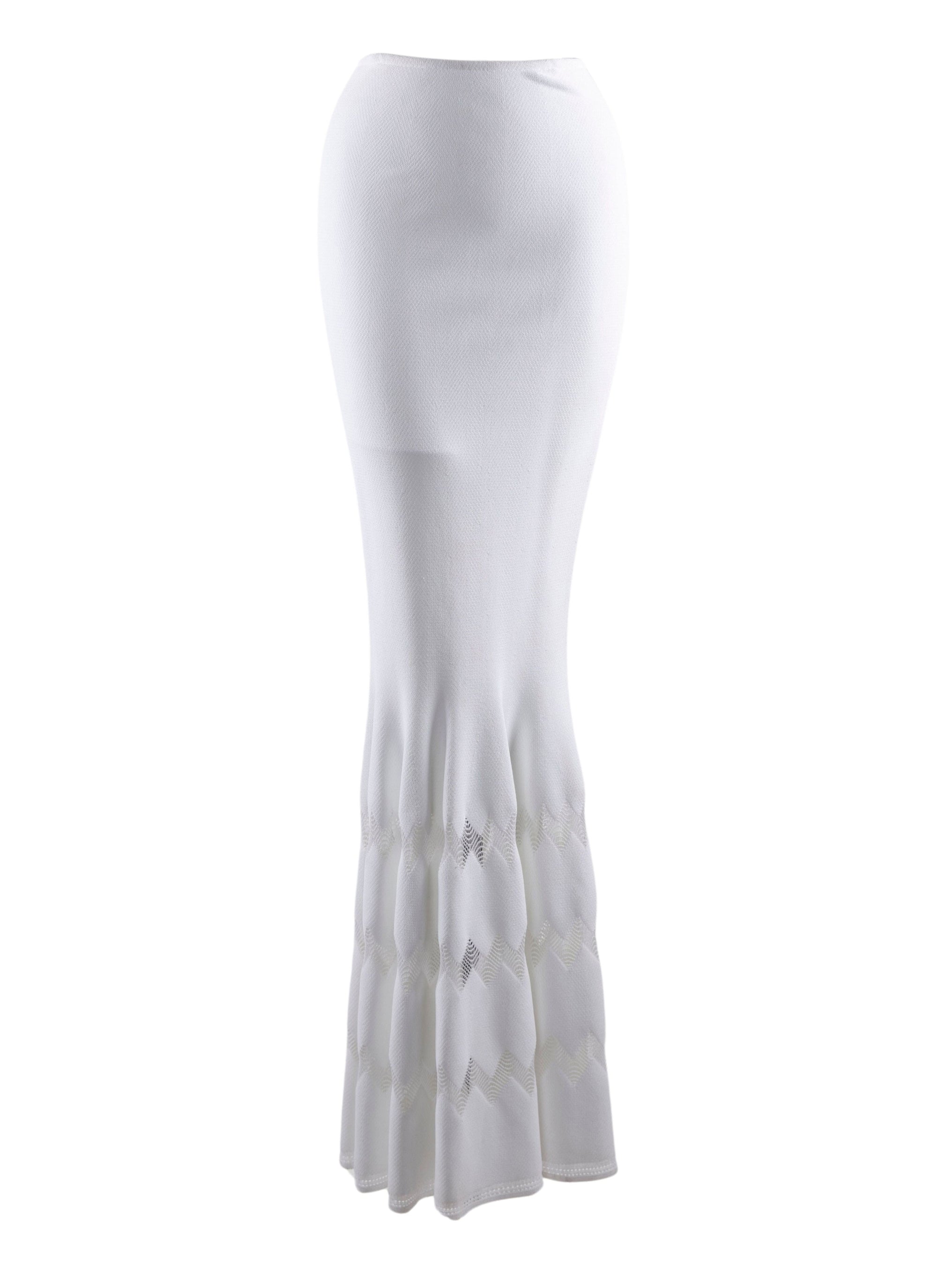 Long fitted skirt with openwork hem - Optic White
