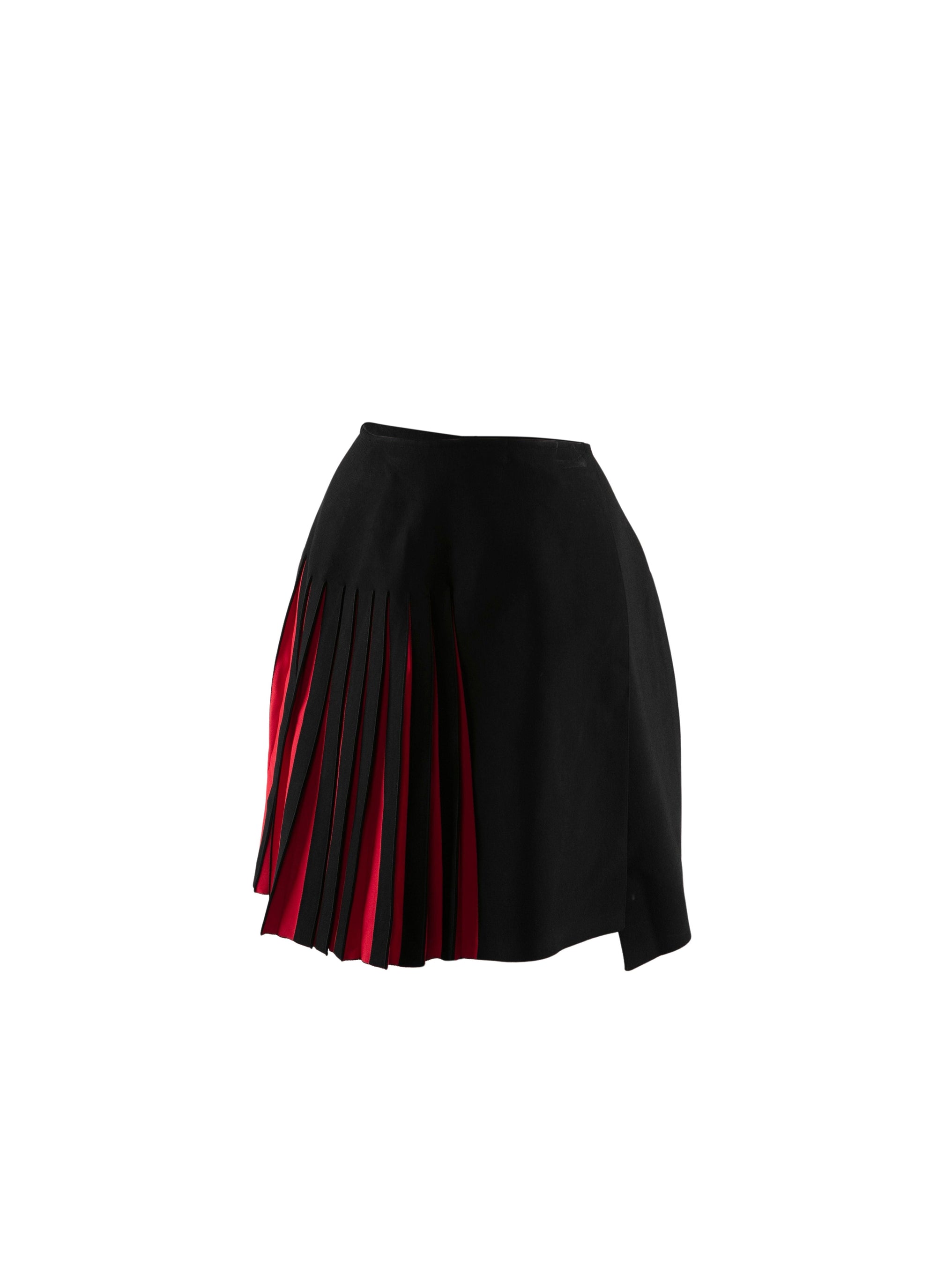 Short contrasting skirt with pleated details - Black & Red