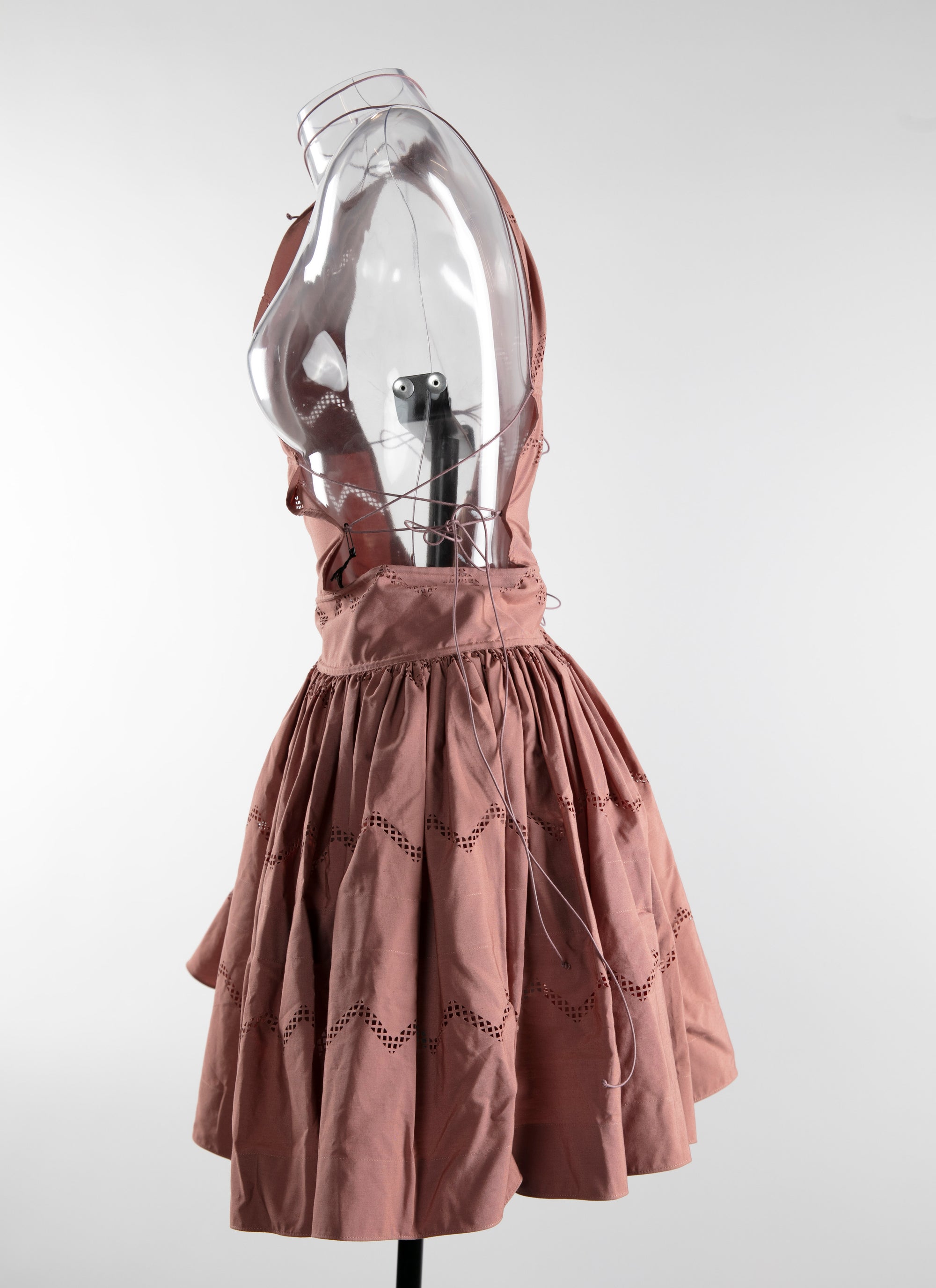Asymmetric lace-up dress - Caramel