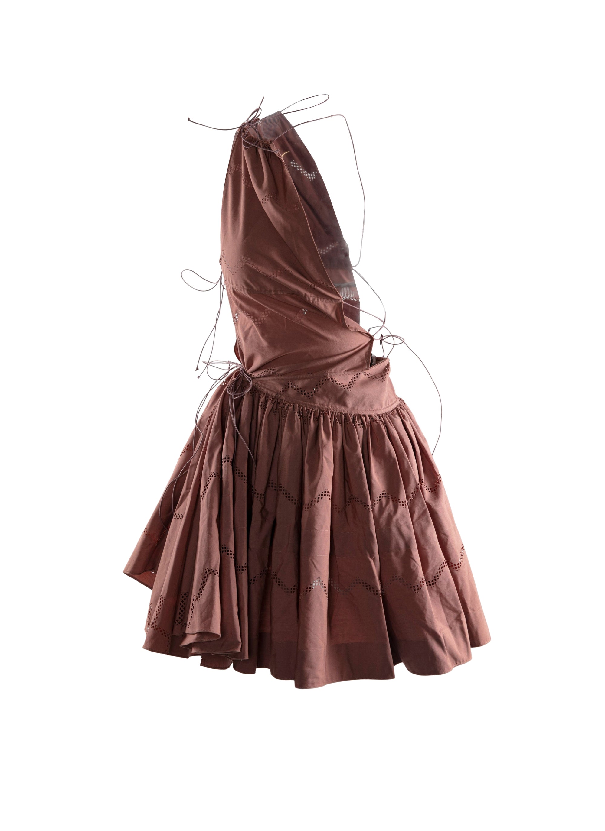 Asymmetric lace-up dress - Caramel