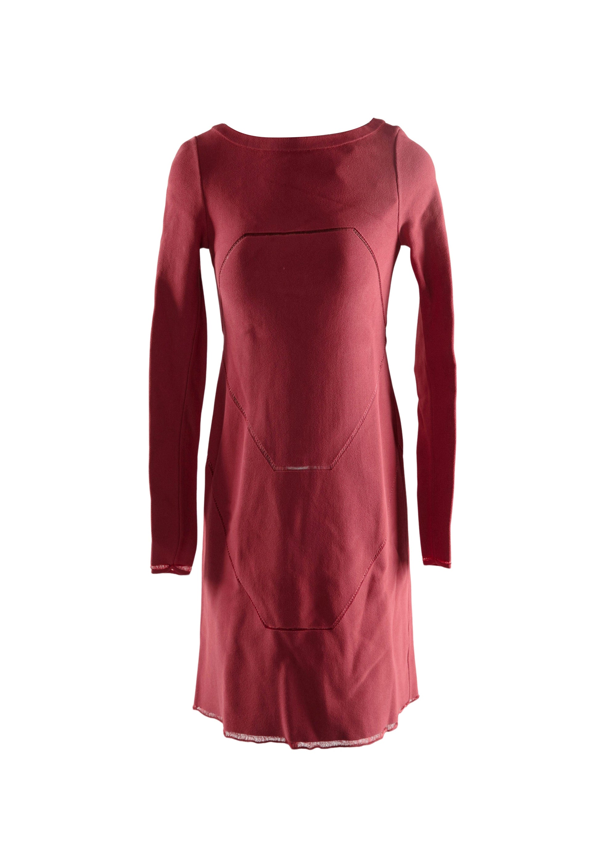 Long-sleeved dress with lace hem - Raspberry