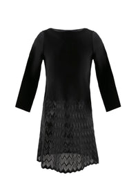 Long sleeve dress with patterned skirt - Black