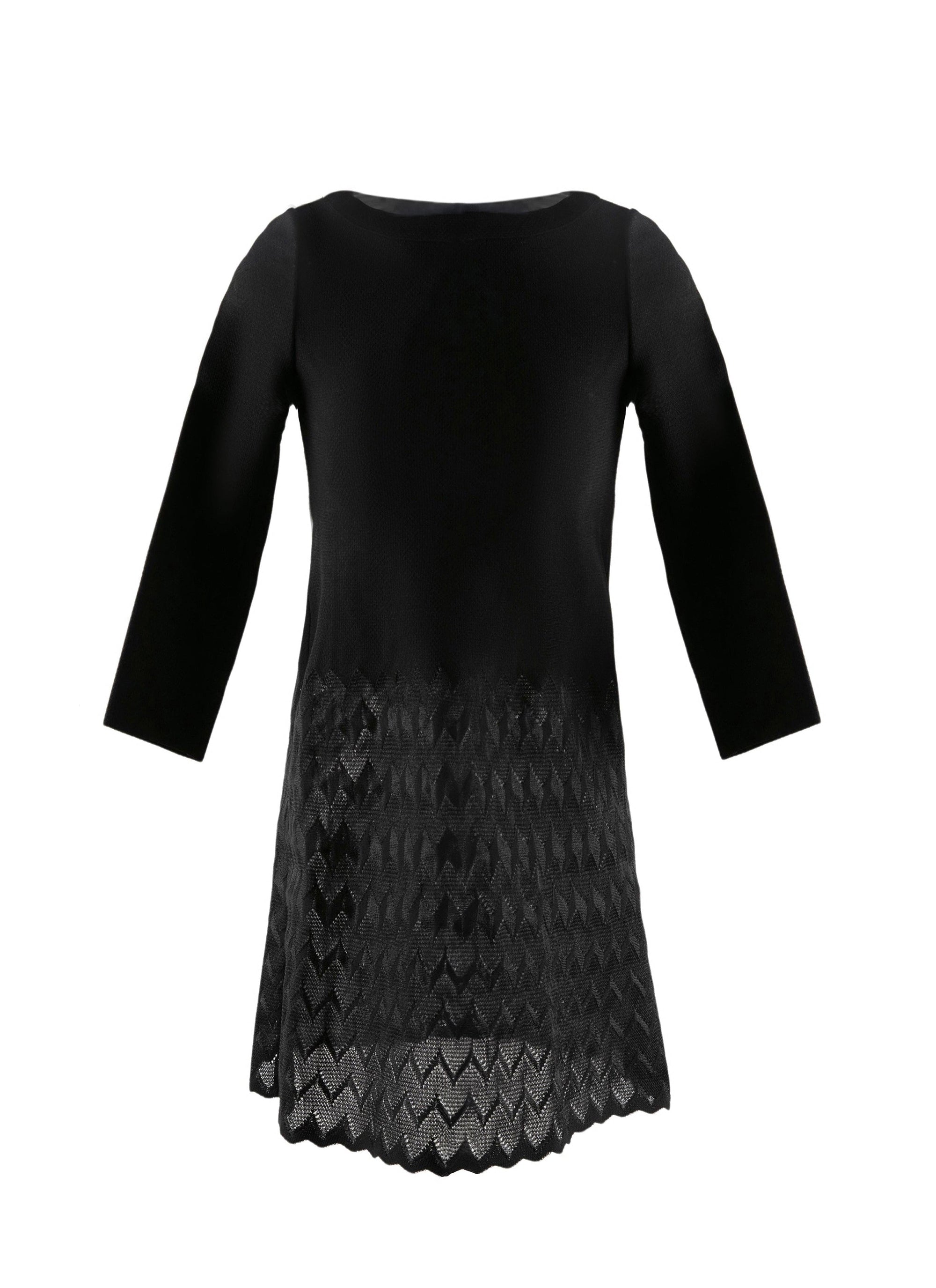 Long sleeve dress with patterned skirt - Black