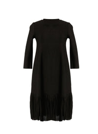 Long-sleeved ruffled mesh short dress - Black intense