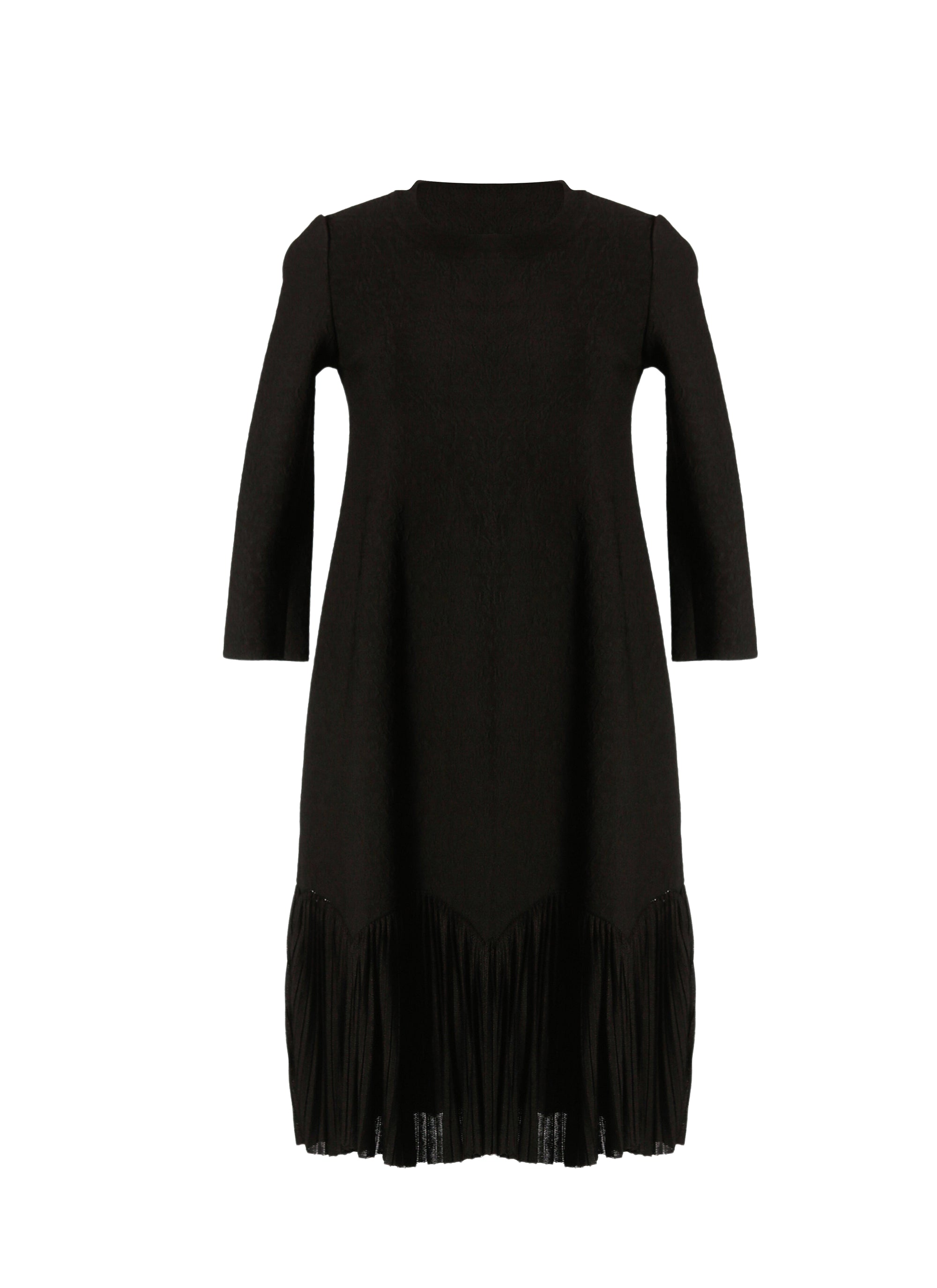 Long-sleeved knitted ruffled short dress - Black