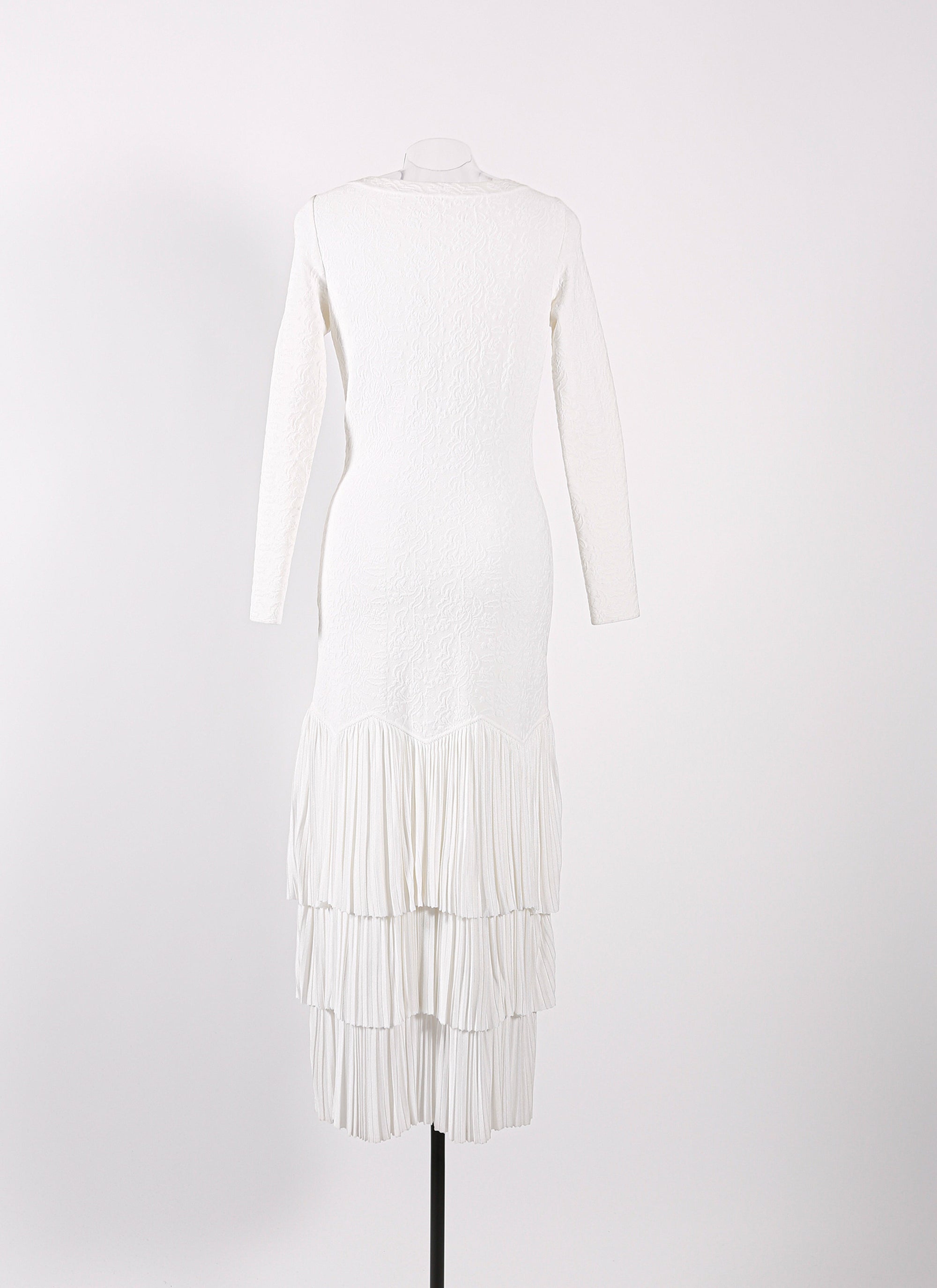 Long-sleeved ruffled mesh dress - Optic White