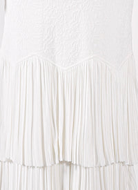 Long-sleeved ruffled mesh dress - Optic White