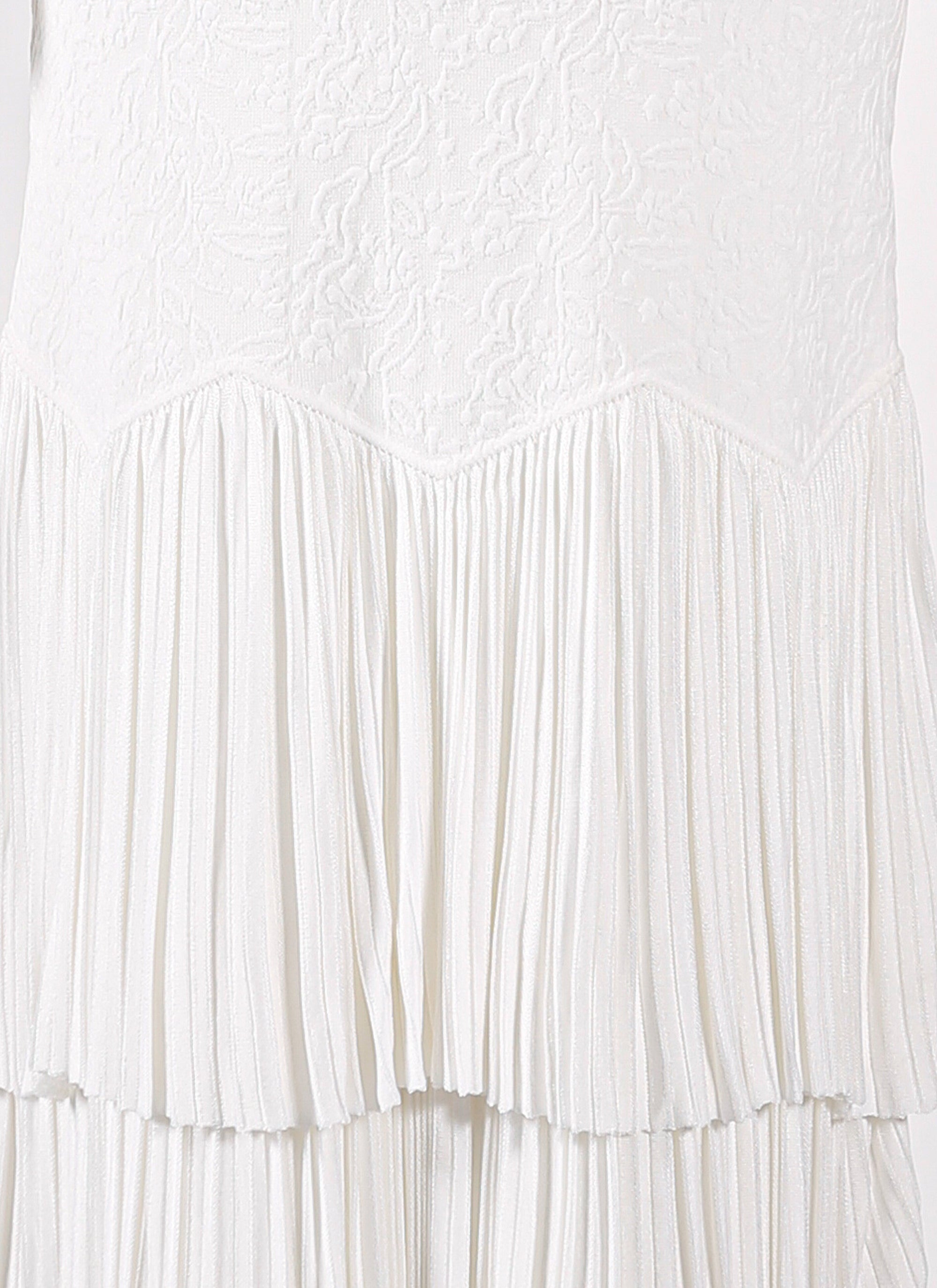 Long-sleeved ruffled mesh dress - Optic White