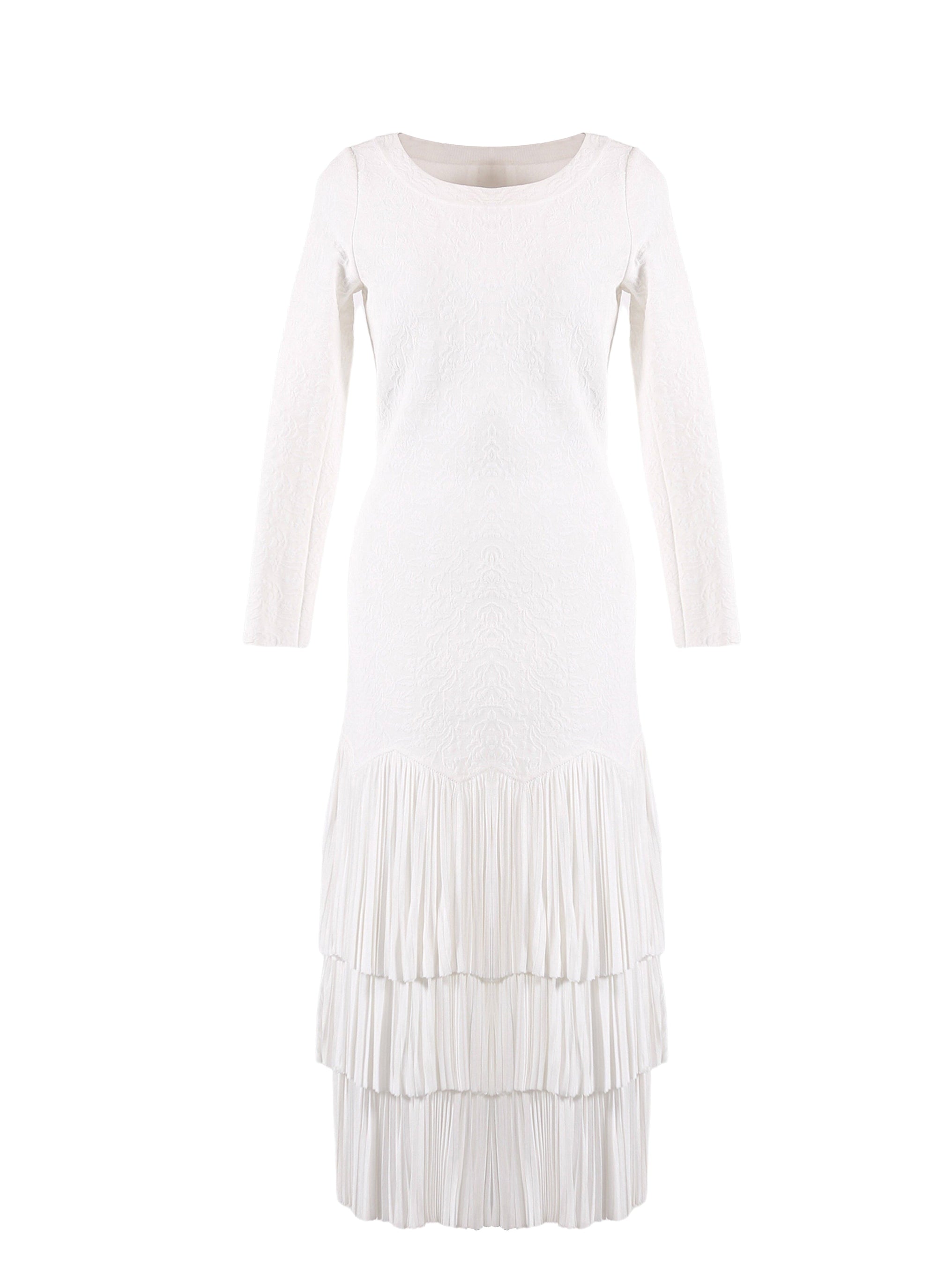 Long-sleeved ruffled mesh dress - Optic White