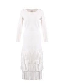 Robe à manches longues à volants en maille - Blanc Optique