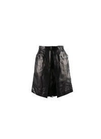 Short leather skirt with patch pockets - Black intense