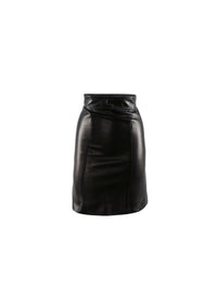 Short leather skirt with couture detail - Black intense