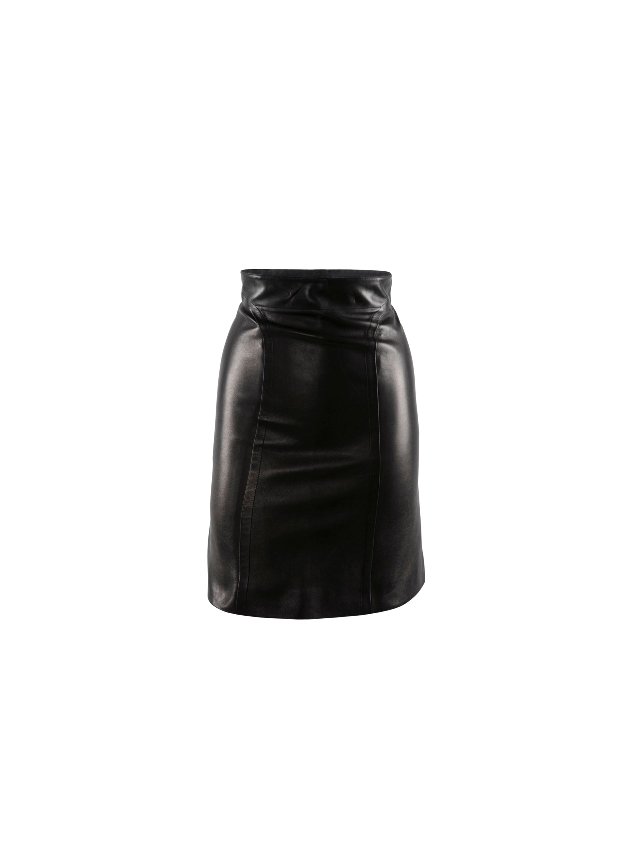 Short leather skirt with couture detail - Black intense