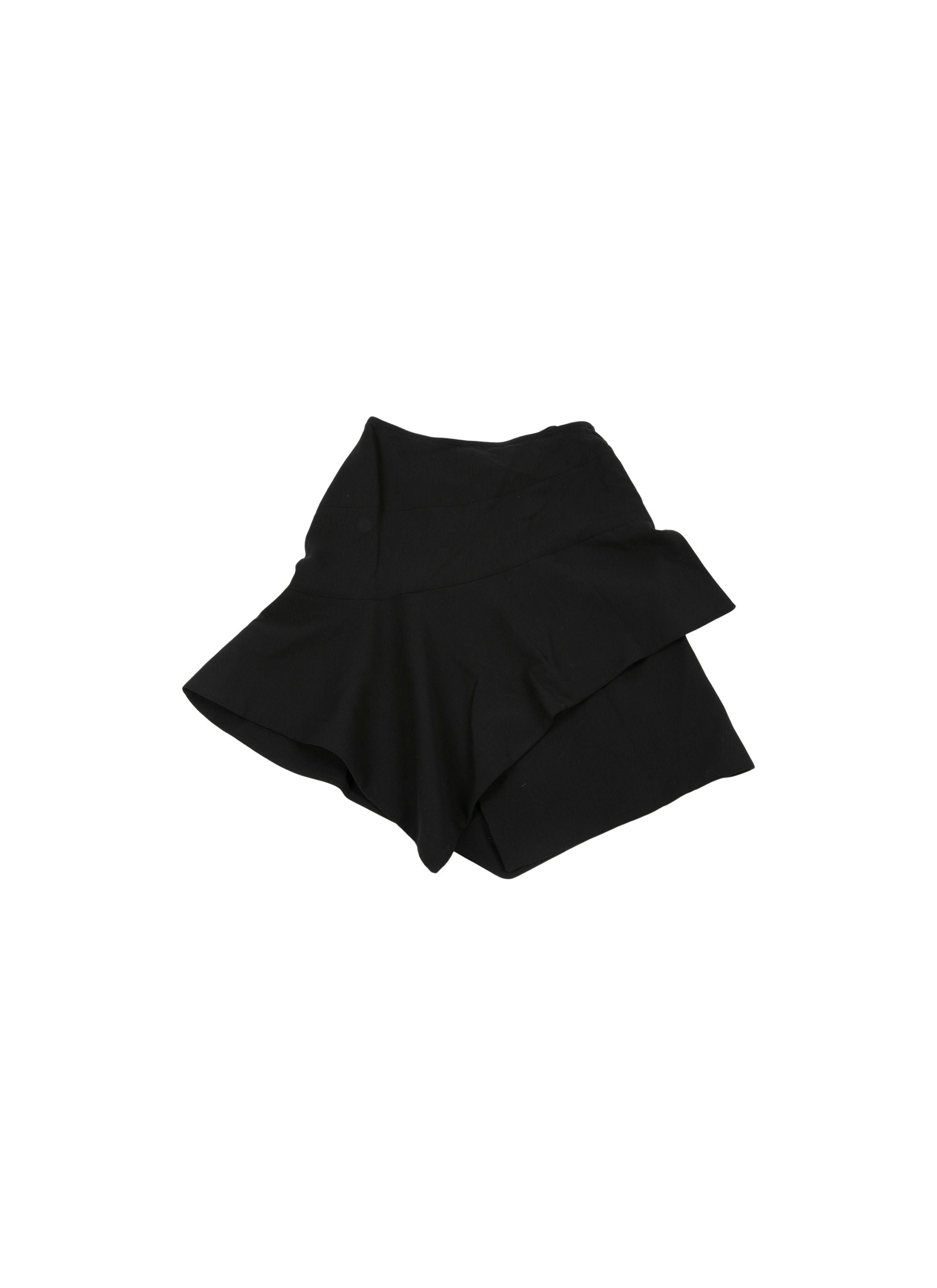 Short asymmetrical wool skirt - Black intense