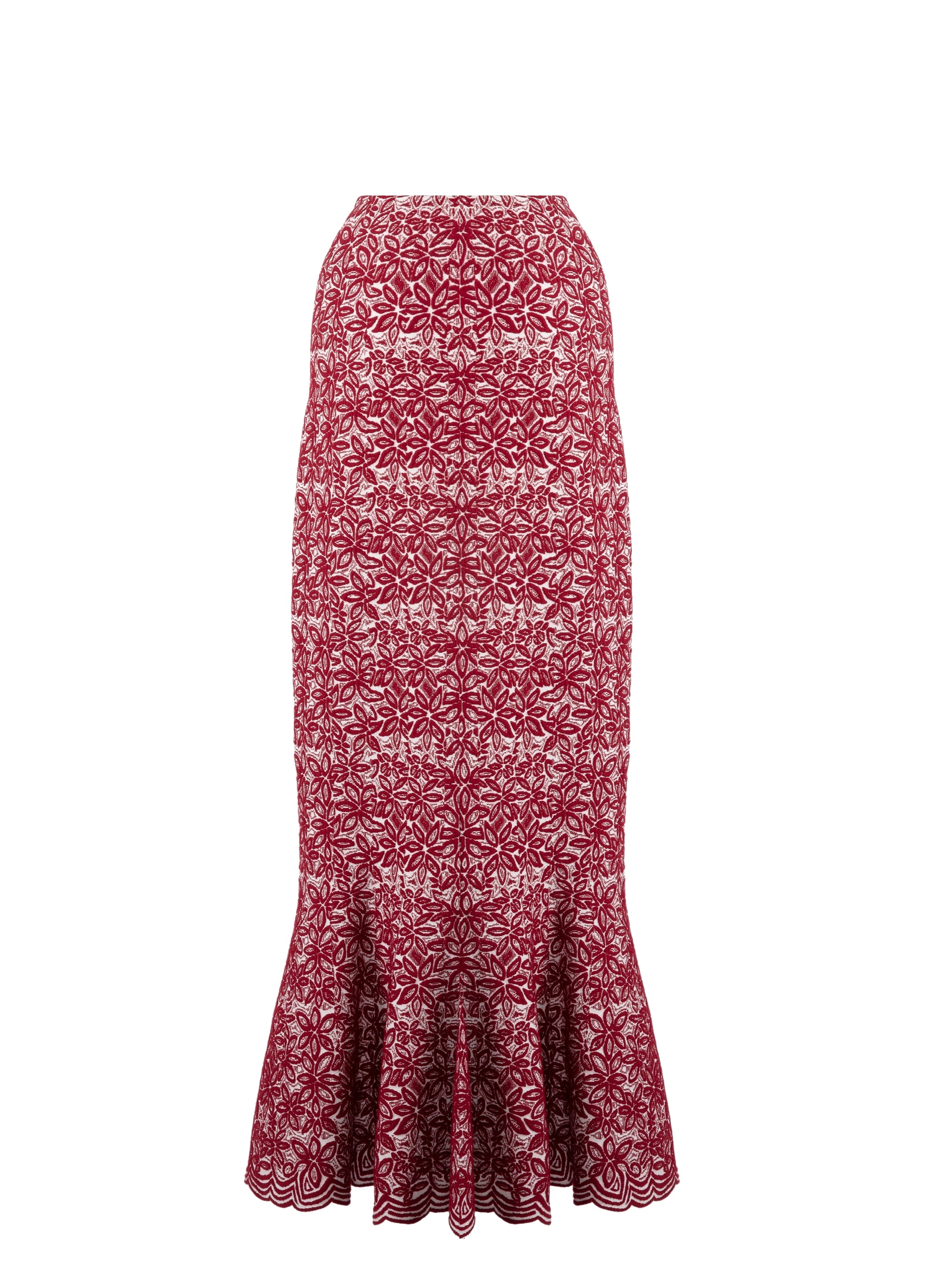 Jupe longue Adenium en laine - Blanc & Rouge