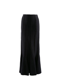Long skirt in wool fitted and flared - Night & Black