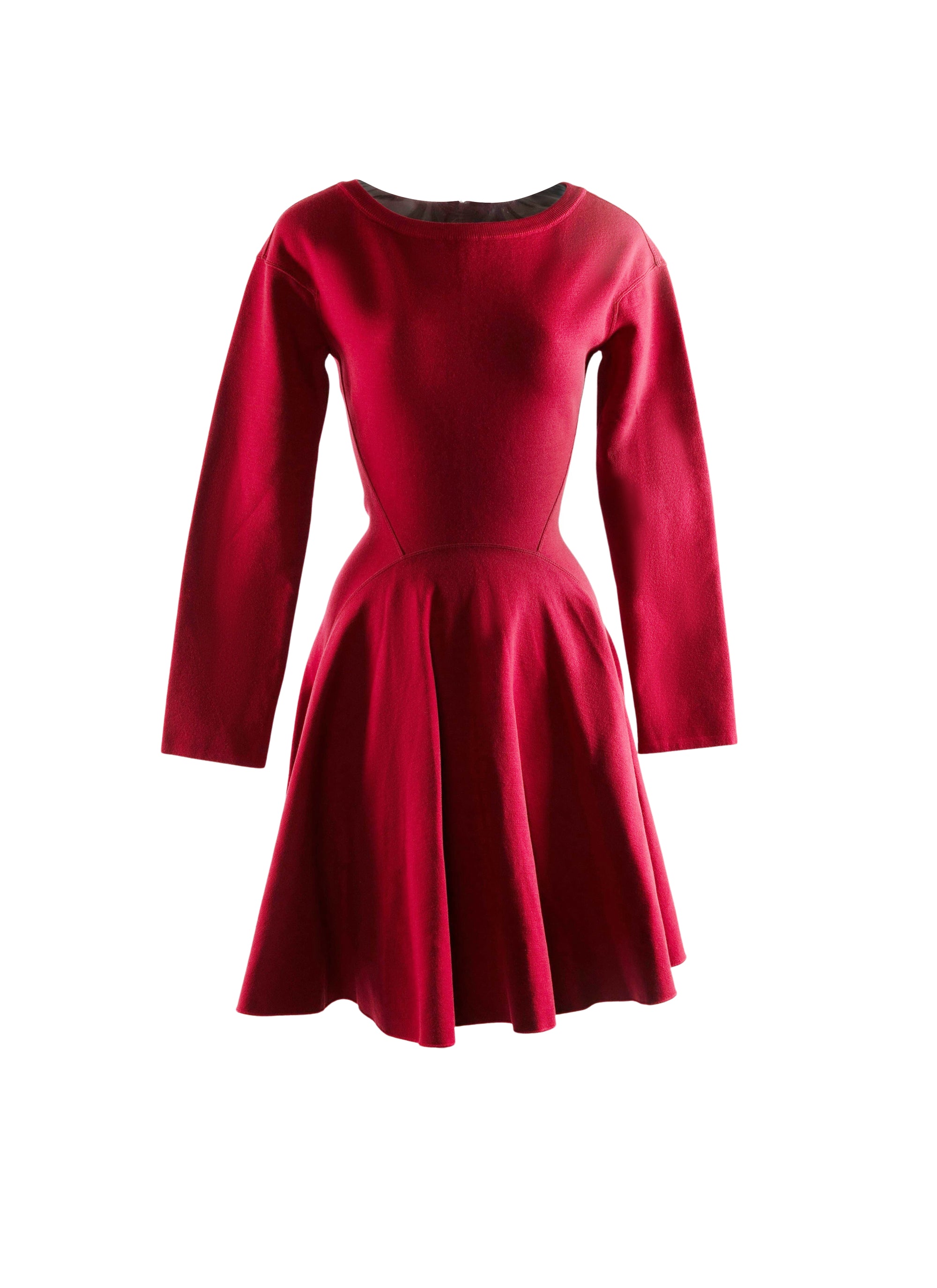 Short skater dress with long sleeves in wool - Madder